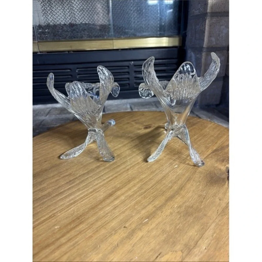 2 Vintage Clear Glass Lily Shaped Bud Vases /Candle Holders Hand Blown GIFT RARE